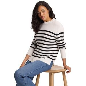 Cozy Earth Bone Jet Black Stripe Rowan Crewneck Sweater Size Large
